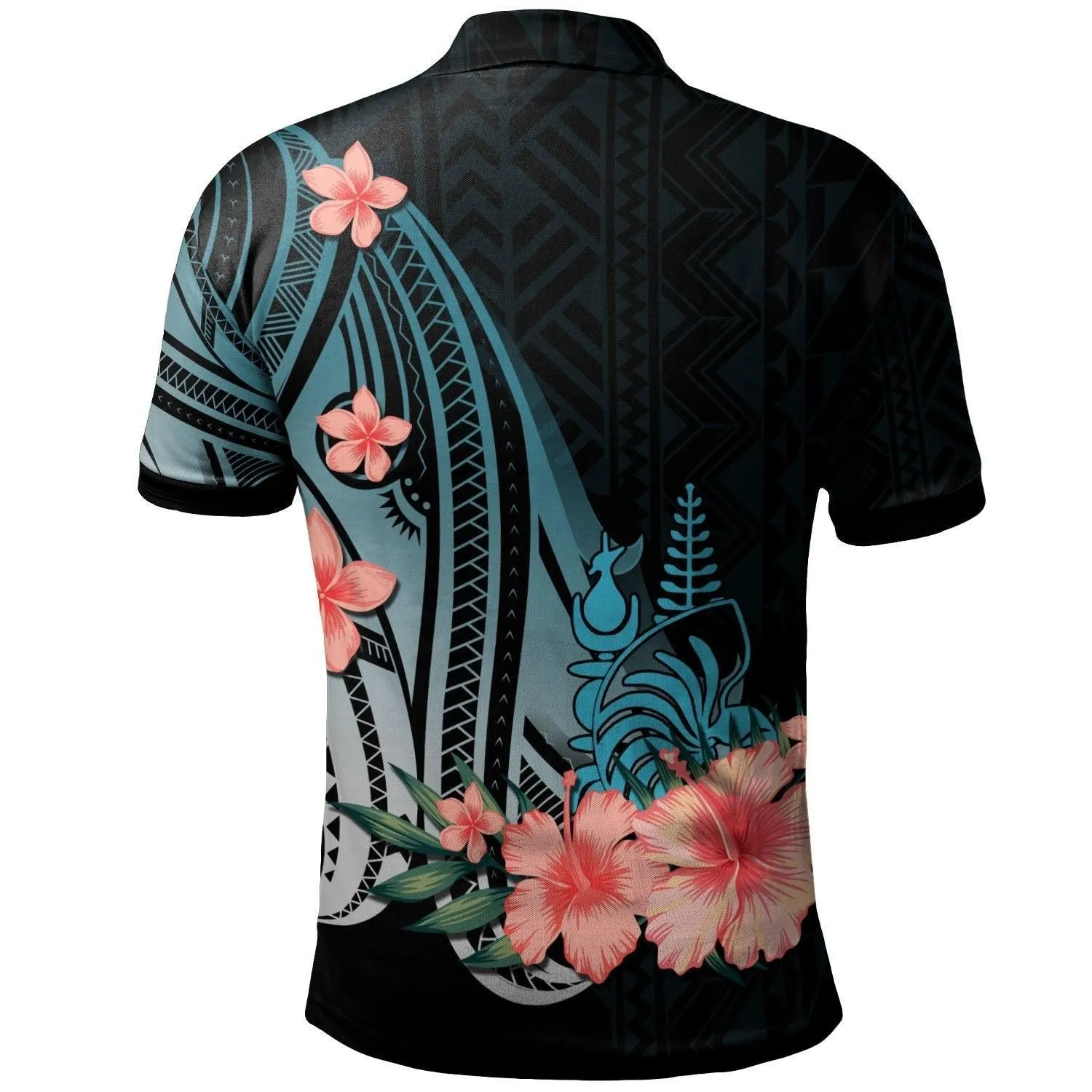 New Caledonia Personalised Custom Polo Shirt - Turquoise Polynesian Hibiscus Pattern Style