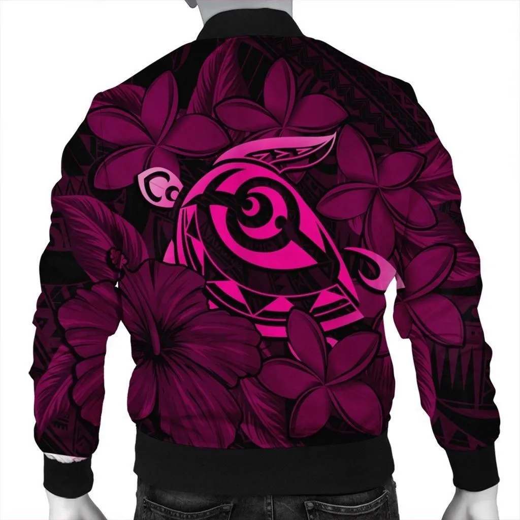 Hawaiian Turtle Hibiscus Plumeria Kanaka Polynesian Bomber Jacket Pink - Soft Style