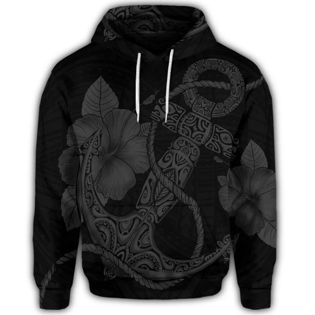 Hawaiian Anchor Poly Tribal Hibiscus Polynesian Hoodie Gray