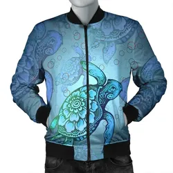 FamilyGater Jacket - Hawaiian Turtle In The Sea Bubble Polynesian Bomber Jacket - AH - JR