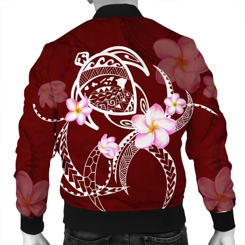 FamilyGater Jacket - Hawaiian Map Plumeria Turtle Swim Polynesian Bomber Jacket - AH - J6R