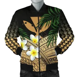 Alohawaii Jacket - Bomber Jacket Kanaka Maoli (Hawaiian) Polynesian Plumeria Banana Leaves Gold A02