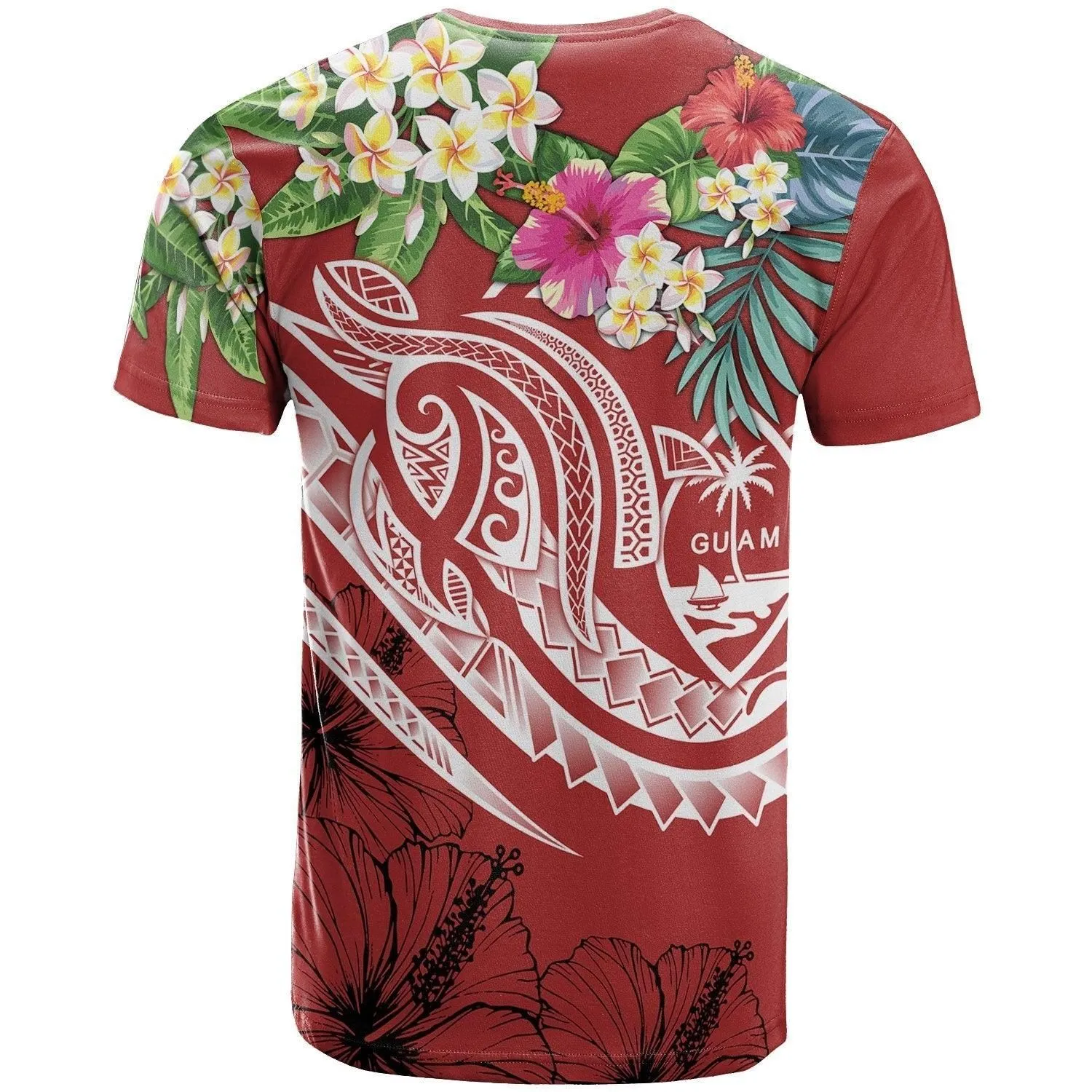 Guam Polynesian T shirt - Summer Plumeria (Black)