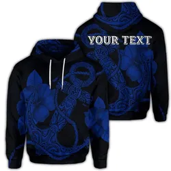 (Personalised) Hawaiian Anchor Poly Tribal Hibiscus Polynesian Hoodie Blue