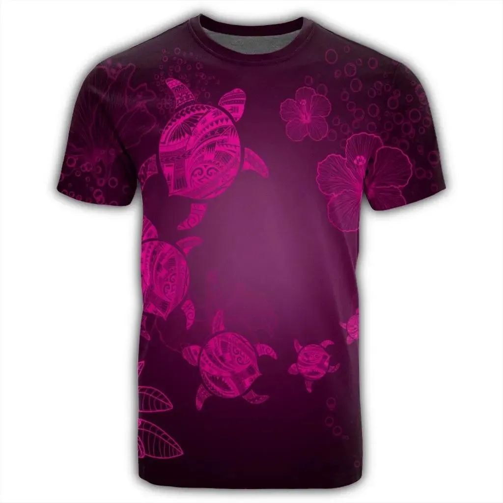 Alohawaii Tee - Hawaiian Plumeria Hibiscus Turtle Under Sea Polynesian T-Shirt Pink AH - J7R