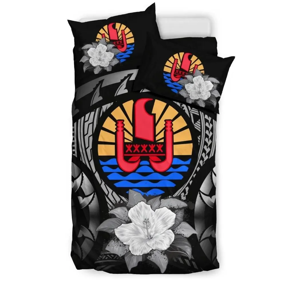 FamilyGater Bedding Set - Cover and Pillow Cases Tahiti Gray Hibiscus A02