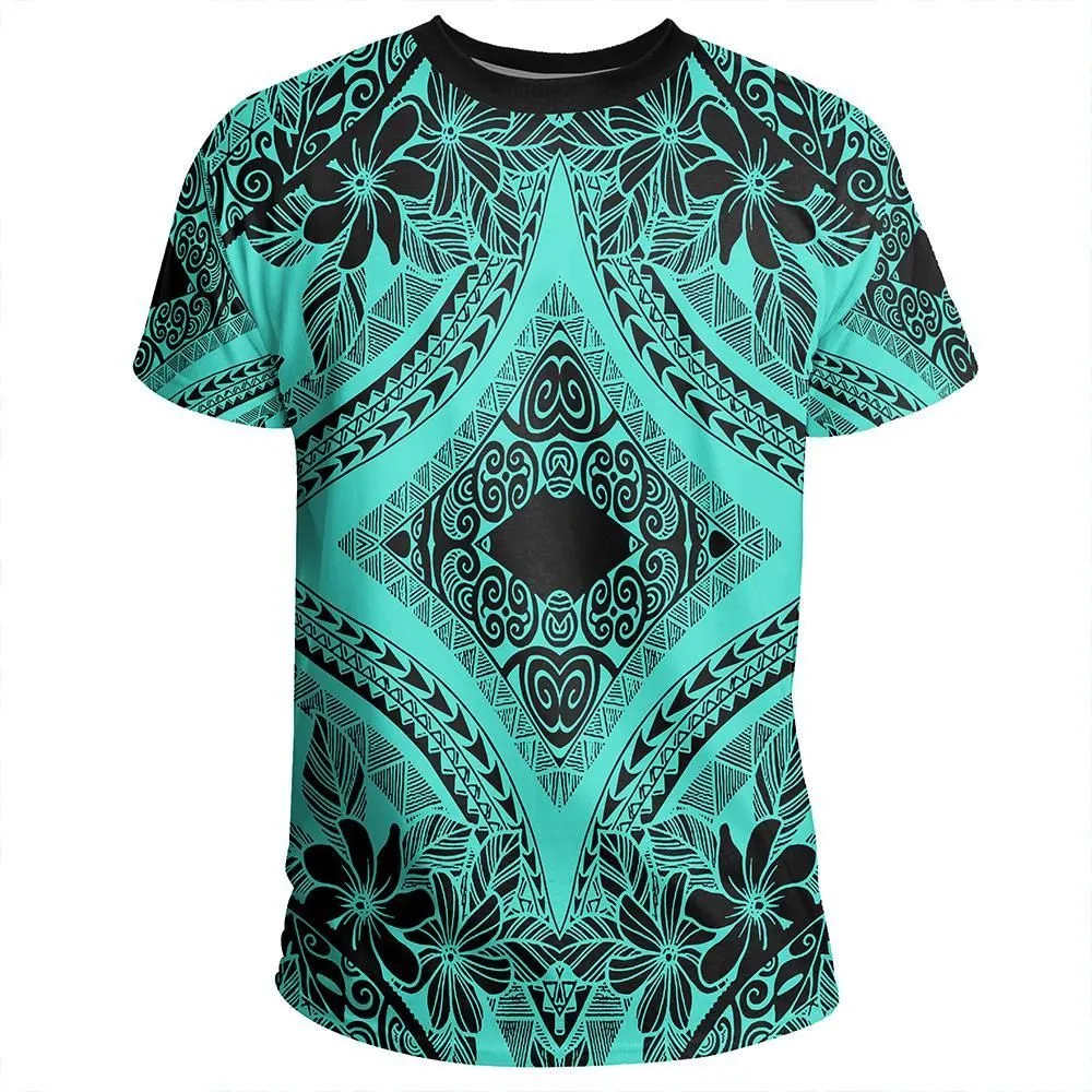 Polynesian Plumeria Mix Turquoise Black T-Shirt