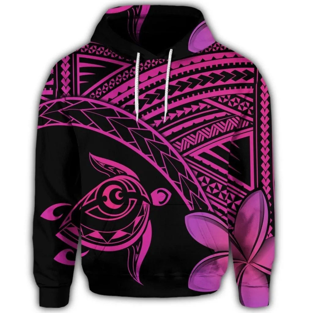 Hawaiian Turtle Plumeria Kakau Polynesian Quilt Hoodie Neo Pink AH
