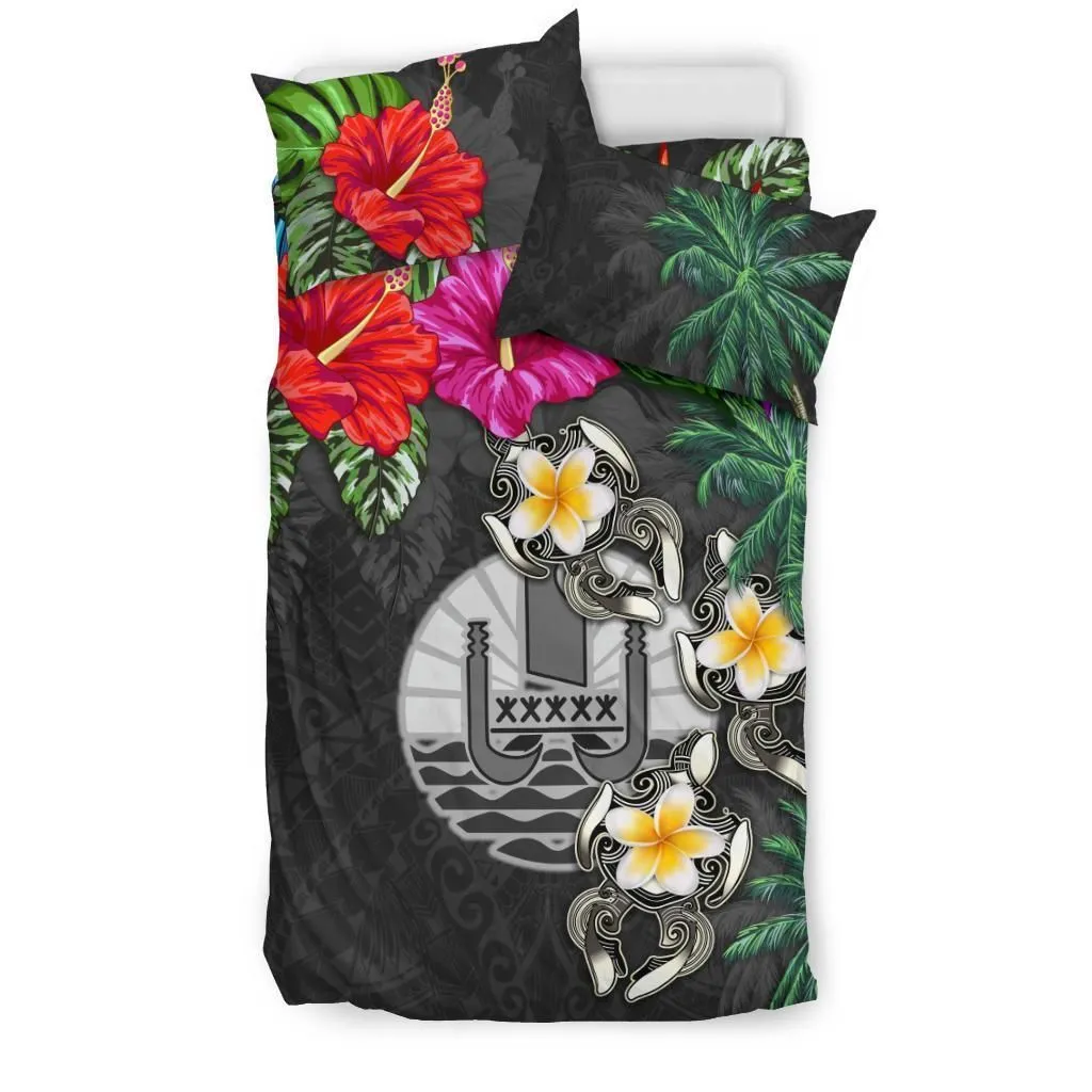 Tahiti Bedding Set - Hibiscus Turtle Tattoo Gray