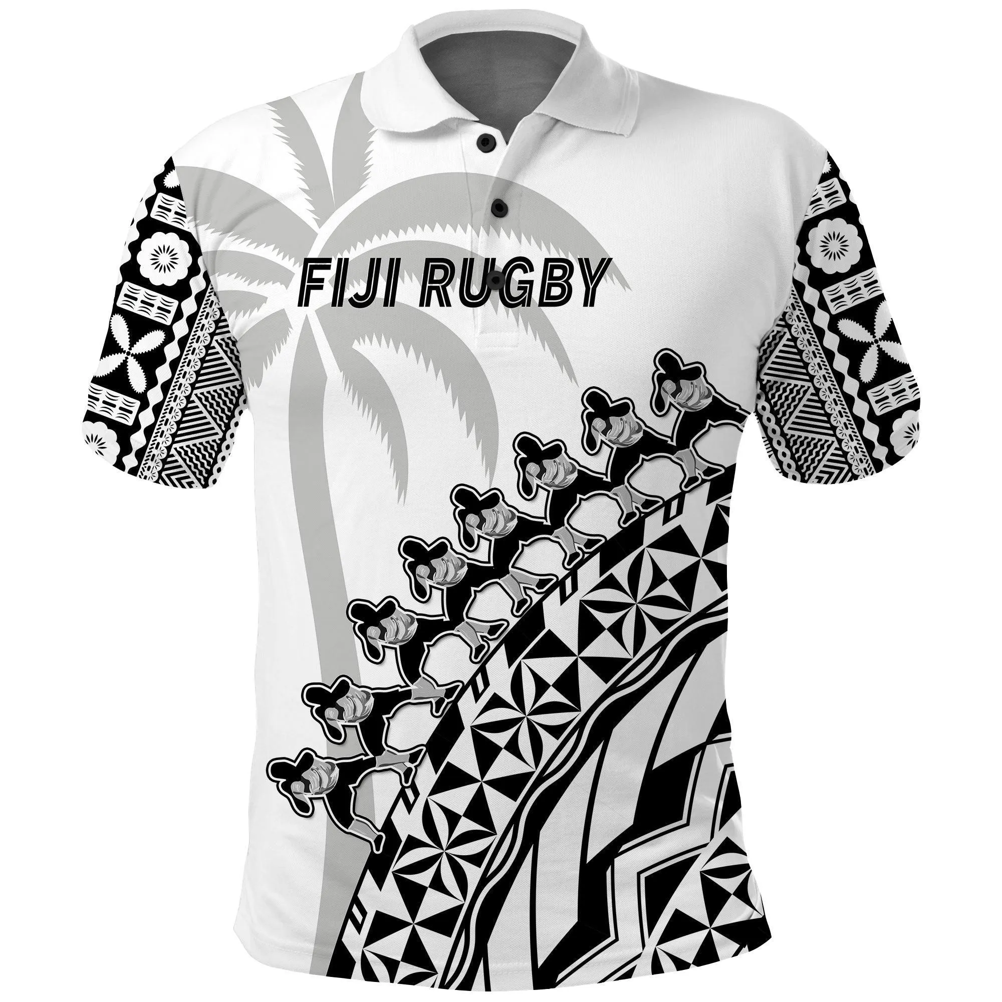 (Custom Text And Number) Fiji Rugby Polo Shirt Fijian Cibi Dance Tapa Pattern White LT14