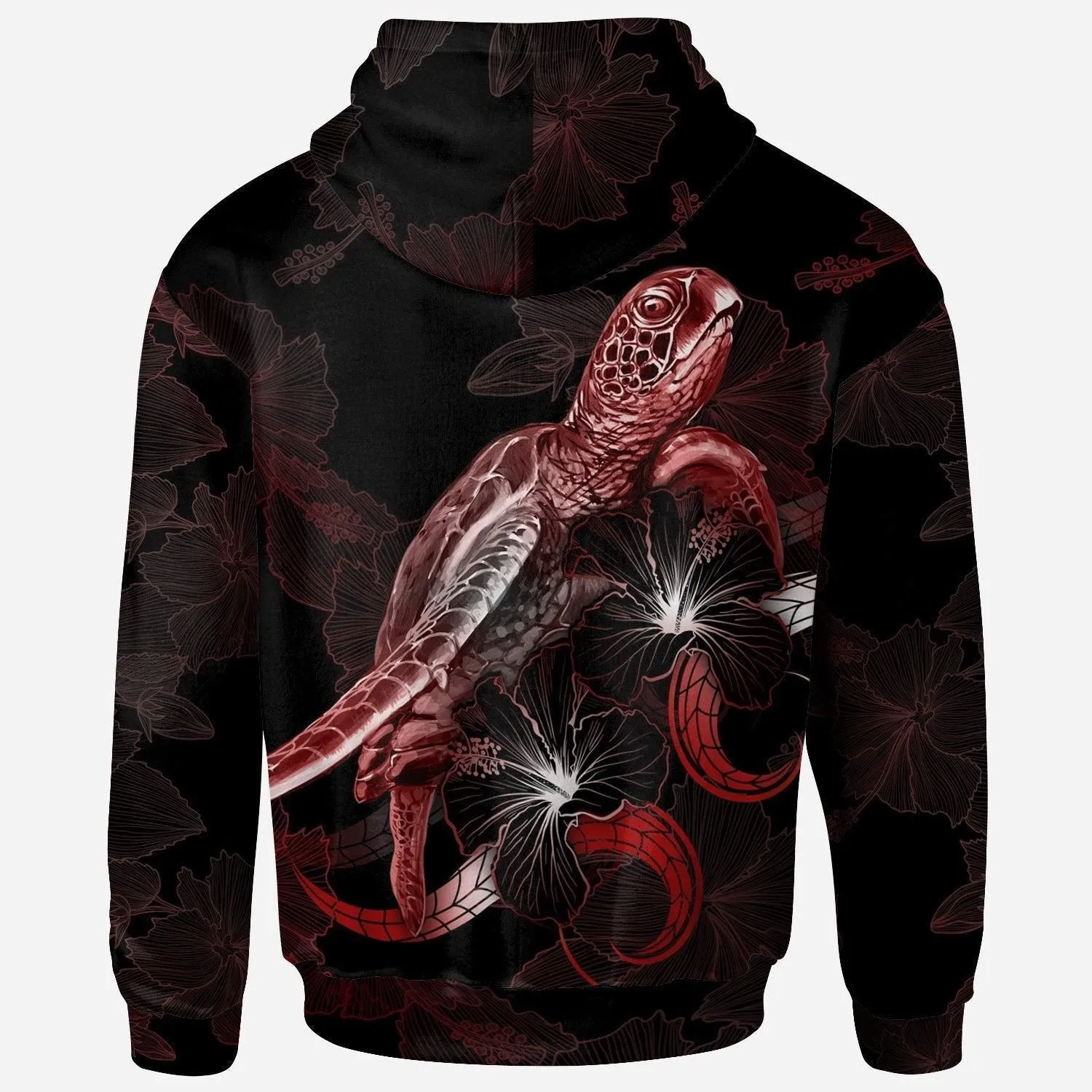 Papua New Guinea Polynesian Hoodie - Turtle With Blooming Hibiscus Red