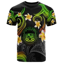 Hawaii T-shirt - Custom Personalised Polynesian Waves with Plumeria Flowers (Reggae)