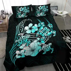 Turquoise Turtle Hibiscus Mix Plumeria Polynesian Bedding Set