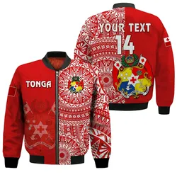(Custom Text And Number) Tonga Bomber Jacket Tongan Coat Of Arms Ngatu Pattern LT14