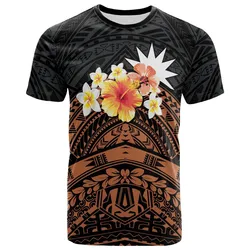 Nauru Custom Personalised T- Shirt - Tribal Pattern Hibiscus