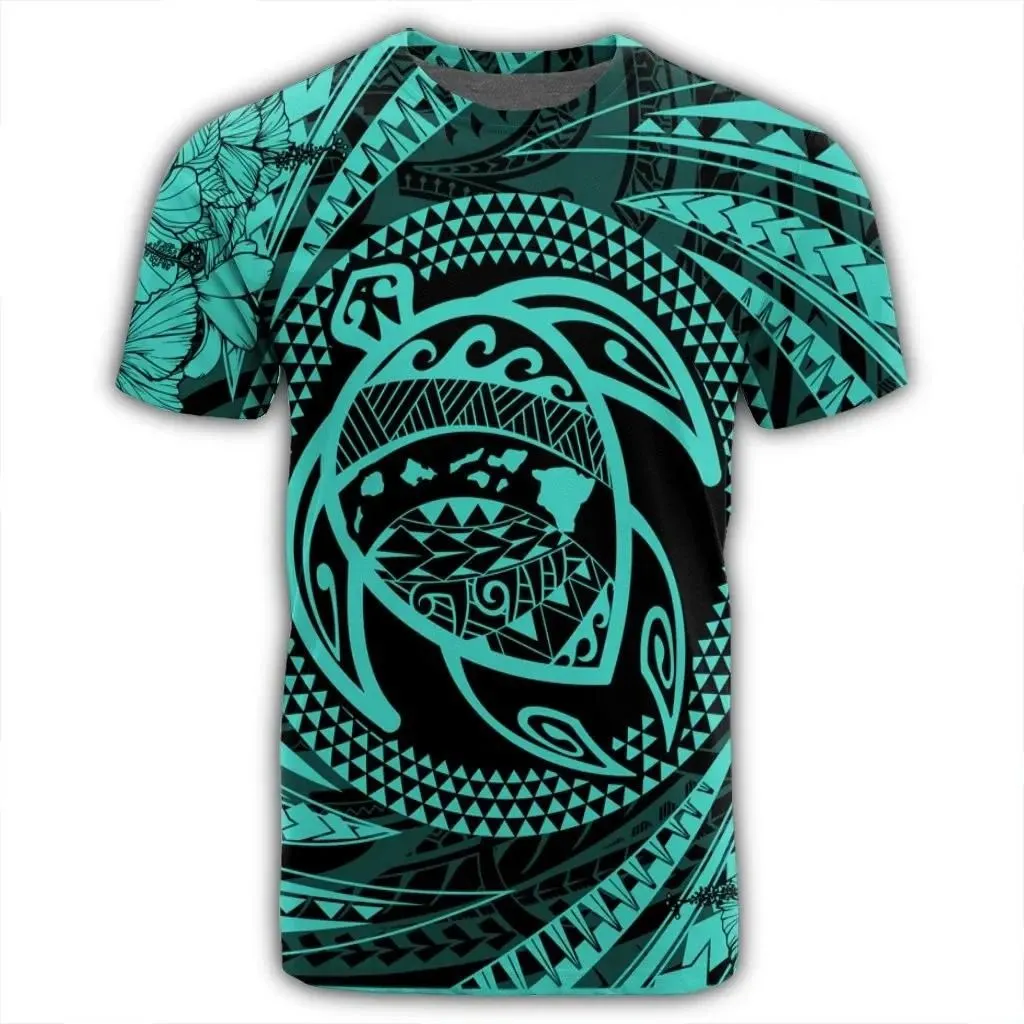 Alohawaii Tee - Hawaiian Kanaka Honu Hibiscus Tornando Polynesian Turquoise T-shirt AH - JR