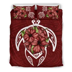 FamilyGater Bedding Set - Cover and Pillow Cases Hawaiian - Hawaii Turtle Hibiscus Polynesian - Red One - AH J4