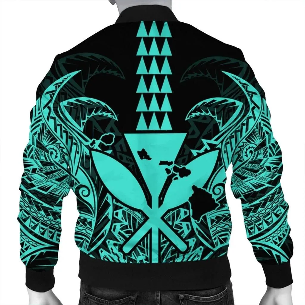 FamilyGater Jacket - Hawaii Polynesian Kanaka Kakau Bomber Jacket - Alan Style Turquoise - AH - J4R