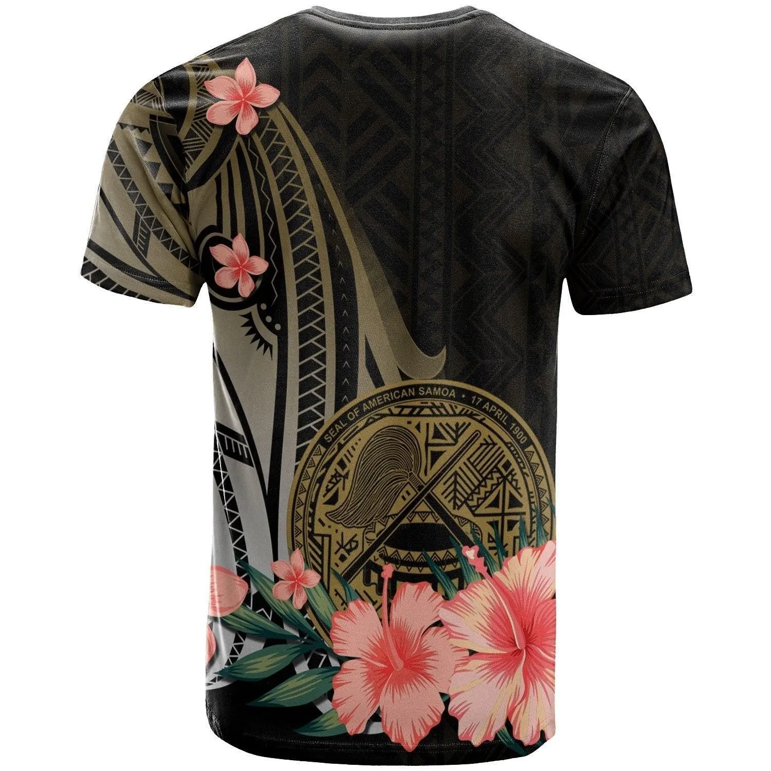 American Samoa T shirt - Gold Polynesian Hibiscus Pattern Style