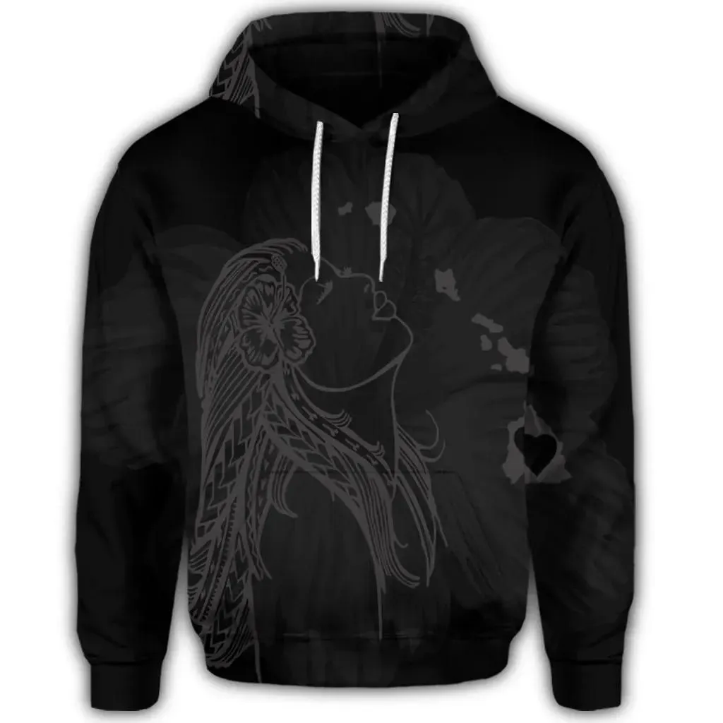 Alohawaii Hoodie - Hawaiian Map Heart Hula Girl Hibiscus Gray Polynesian Hoodie - AH - J4R