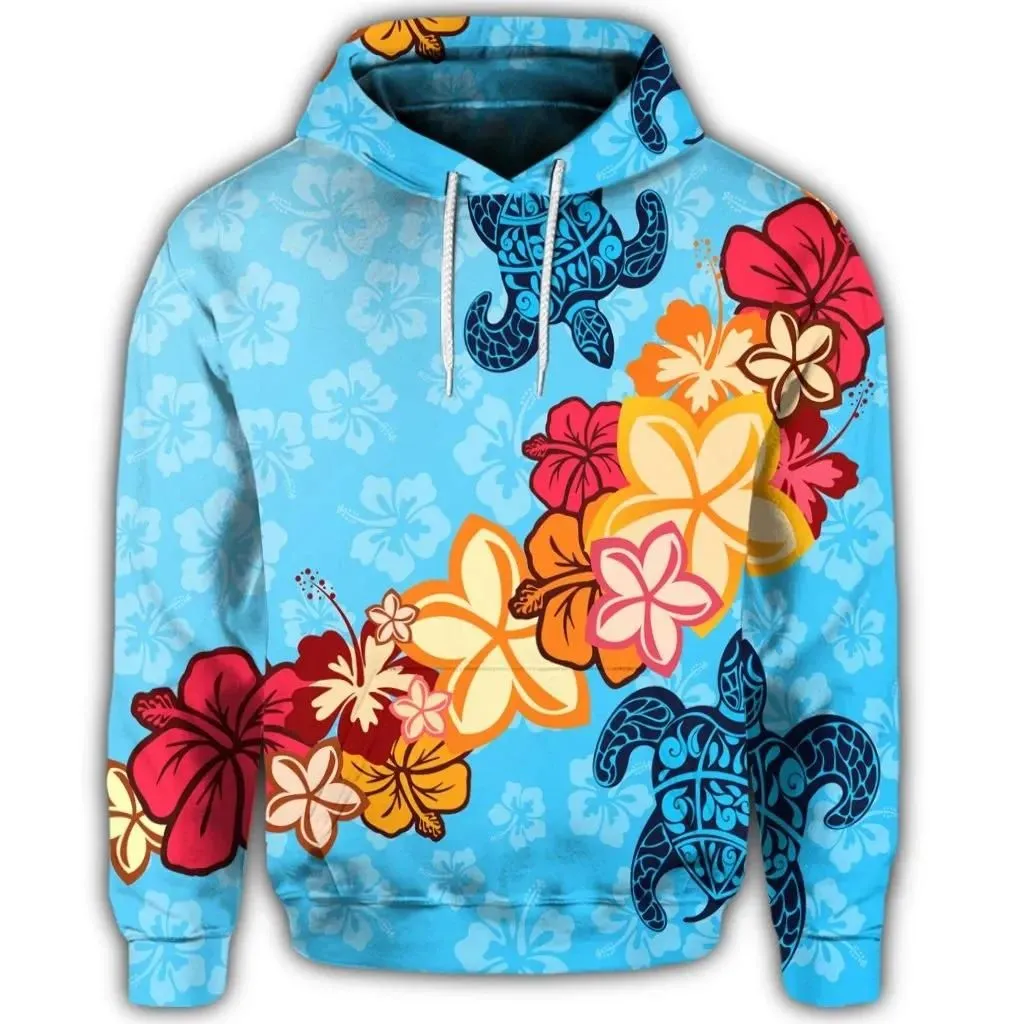 Alohawaii Hoodie - Hawaiian Ocean Turtle Plumeria And Hibiscus Polynesian Hoodie - AH - JR