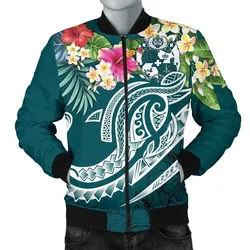 Tonga Polynesian Mens Bomber Jacket - Summer Plumeria (Turquoise)