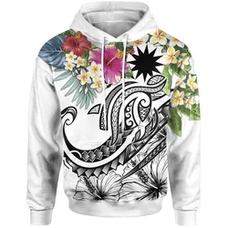 Nauru Polynesian Hoodie - Summer Plumeria (White)