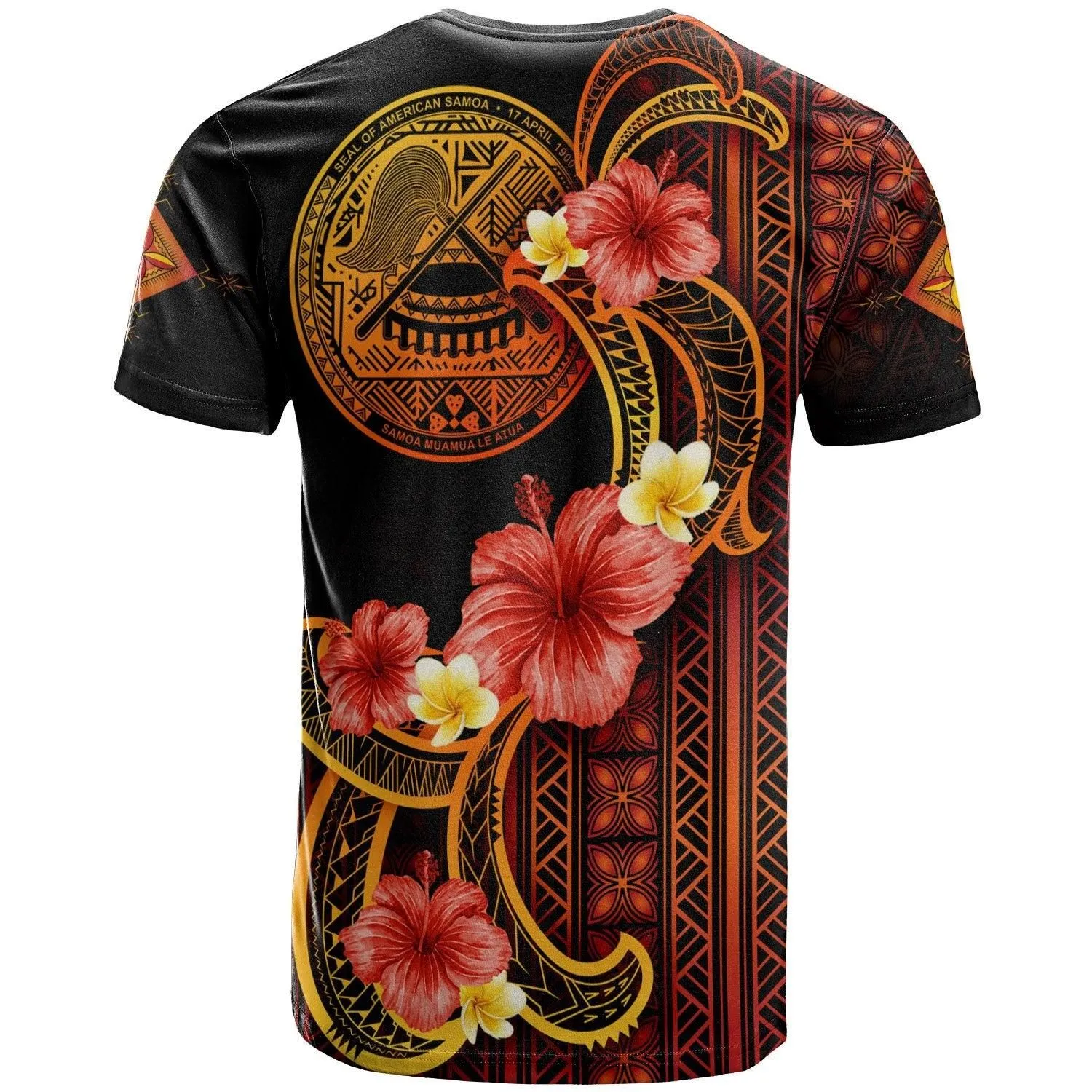 American Samoa T-Shirt - Hibiscus Plumeria Mix Tribal Leaves