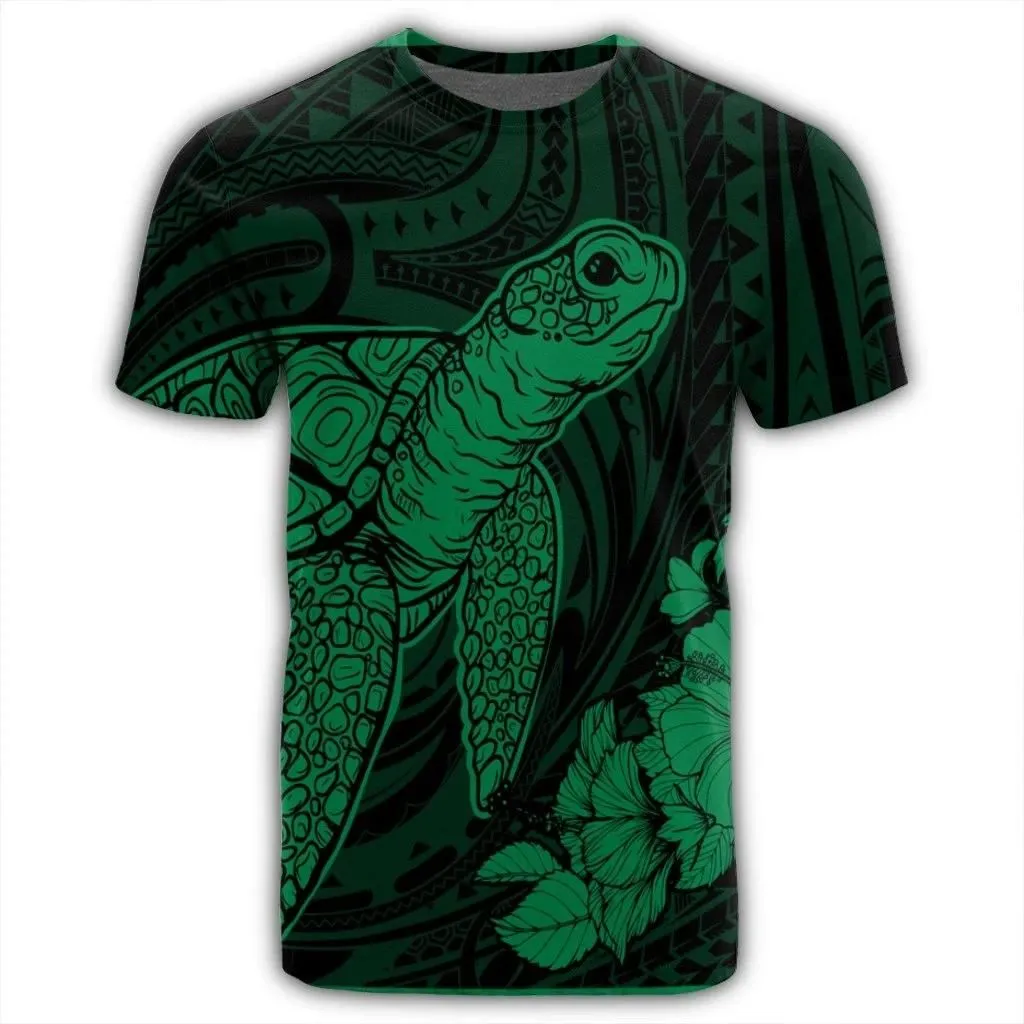 Alohawaii Tee - Hawaiian Hibiscus Memory Turtle Polynesian T-Shirt Green - AH - JR
