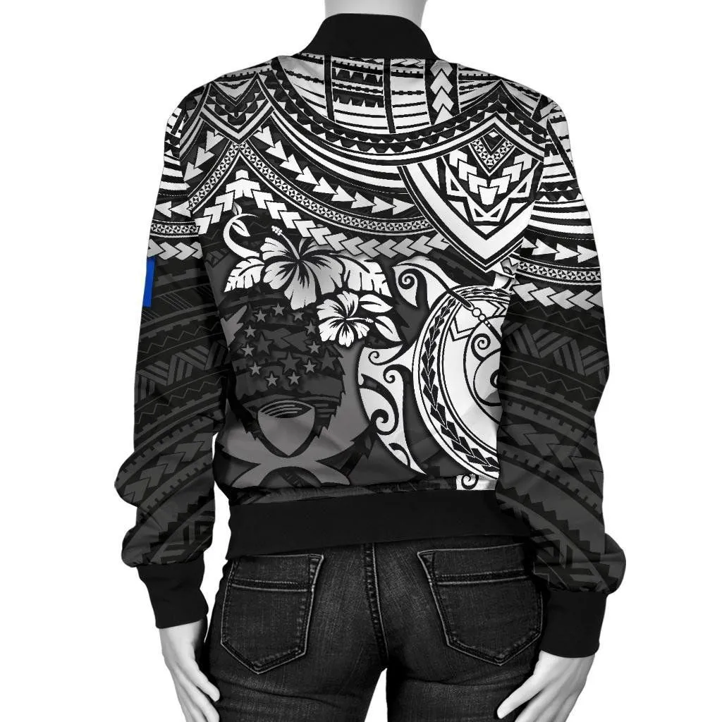 Pohnpei Polynesian Bomber Jacket (Women) - Polynesian White Turtle - BN15