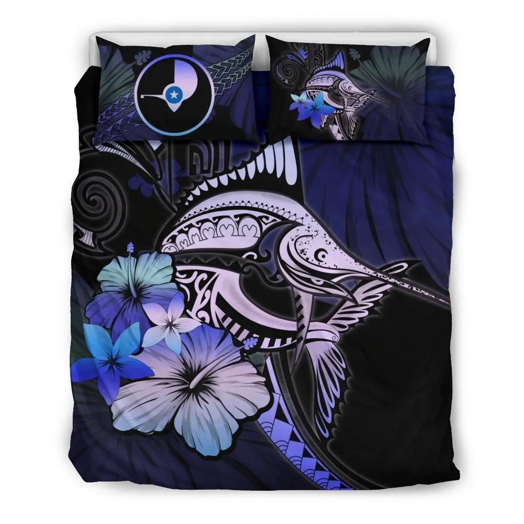 Yap Marlin And Hibiscus Bedding Set Bedroom Decor Purple Blue