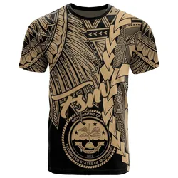 Federated States Of Micronesia T-Shirt - Tribal Wave Tattoo Gold - BN12