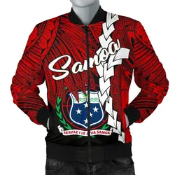 Samoa Polynesian Mens Bomber Jacket - Tribal Wave Tattoo Flag Color
