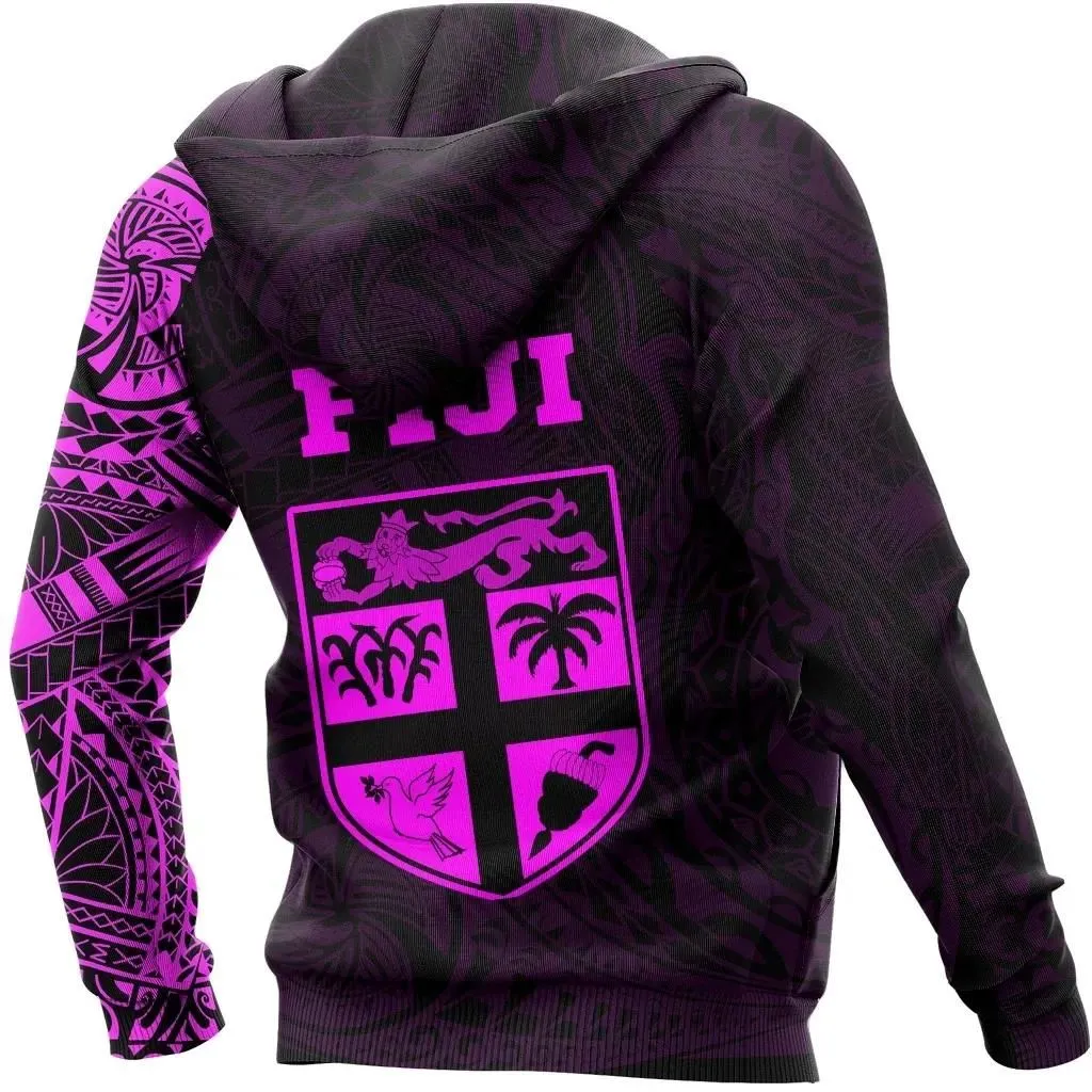 Fiji In My Heart Polynesian Tattoo Style Hoodie Pink A7