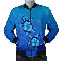 Alohawaii Jacket - Hawaiian Blue Turtle and Hibiscus Polynesian Bomber Jacket - AH - JR