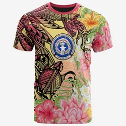 Northern Mariana Islands T-Shirt - Flowers Tropical With Sea Animals