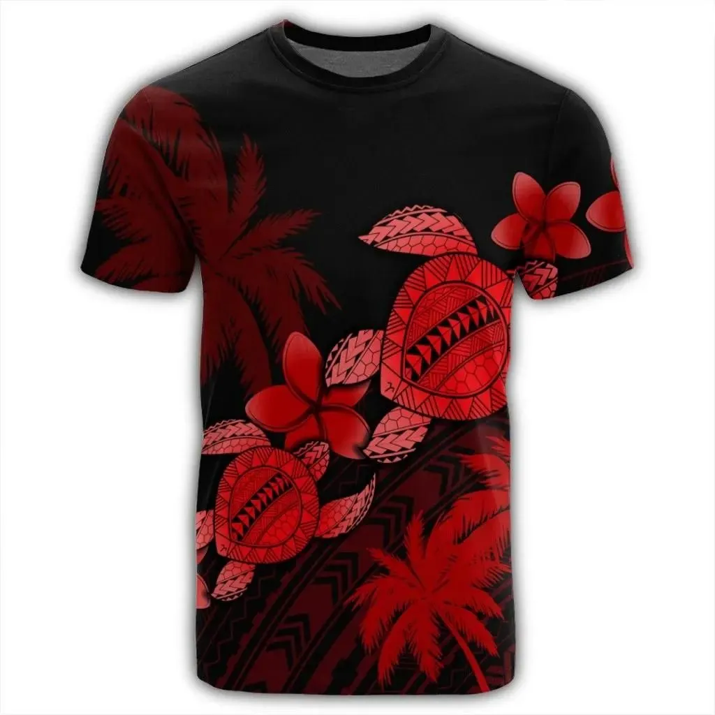 Alohawaii Tee - Hawaii Turtle Plumeria Coconut Tree Polynesian T-shirt Red - AH - J4R