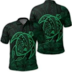 Hawaiian Map Turtle Kanaka Hibiscus Polynesian Polo Shirt - Green