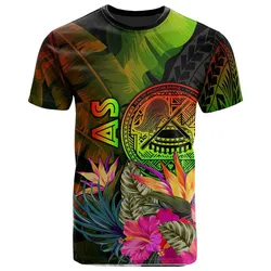 American Samoa Polynesian T-Shirt -Hibiscus and Banana Leaves