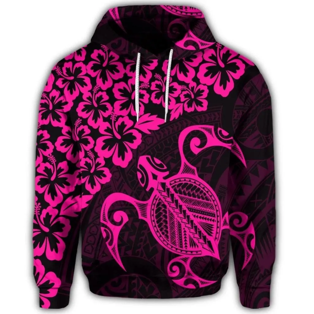 Alohawaii Hoodie - Hawaiian Map Turtle Hibiscus Kanaka Polynesian Hoodie - Pink - AH - J4R