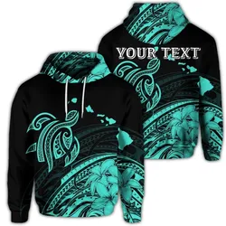 (Personalised) Hawaii Turtle Polynesian Map Plumeria Hoodie Turquoise - AH