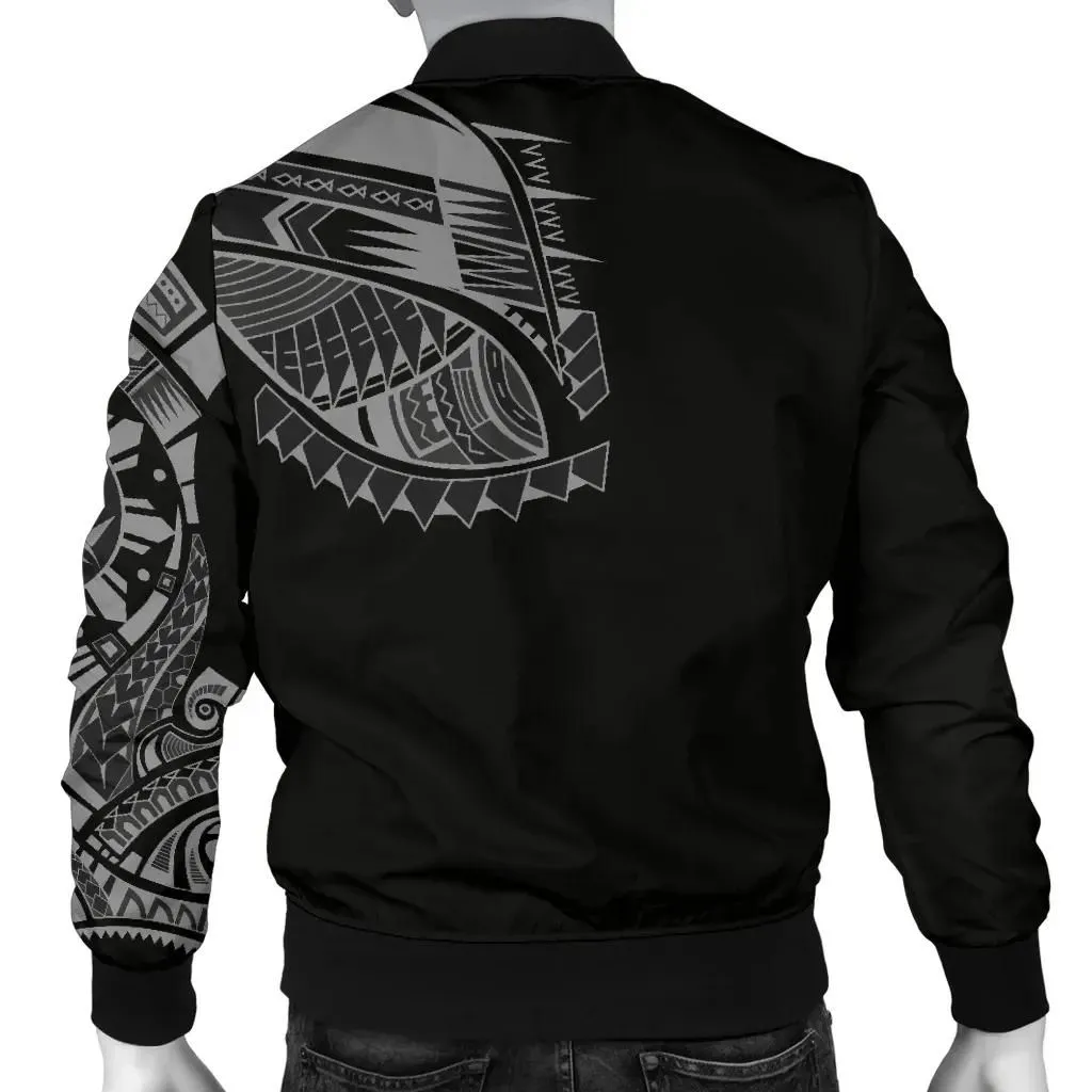 Polynesian Chest Tattoo Men's Bomber Jacket Gray A7