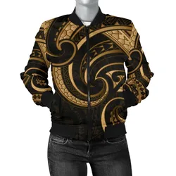New Zealand Maori Mangopare Women Bomber Jacket Polynesian - Gold
