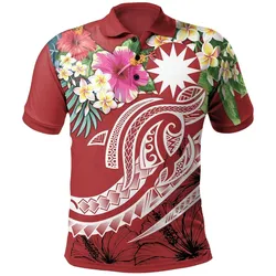 Nauru Polynesian Polo Shirt - Summer Plumeria (Red)