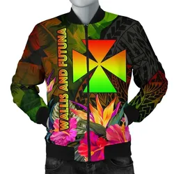 Wallis and Futuna Polynesian Men's Bomber Jacket - Hibiscus and Banana Leaves - BN15
