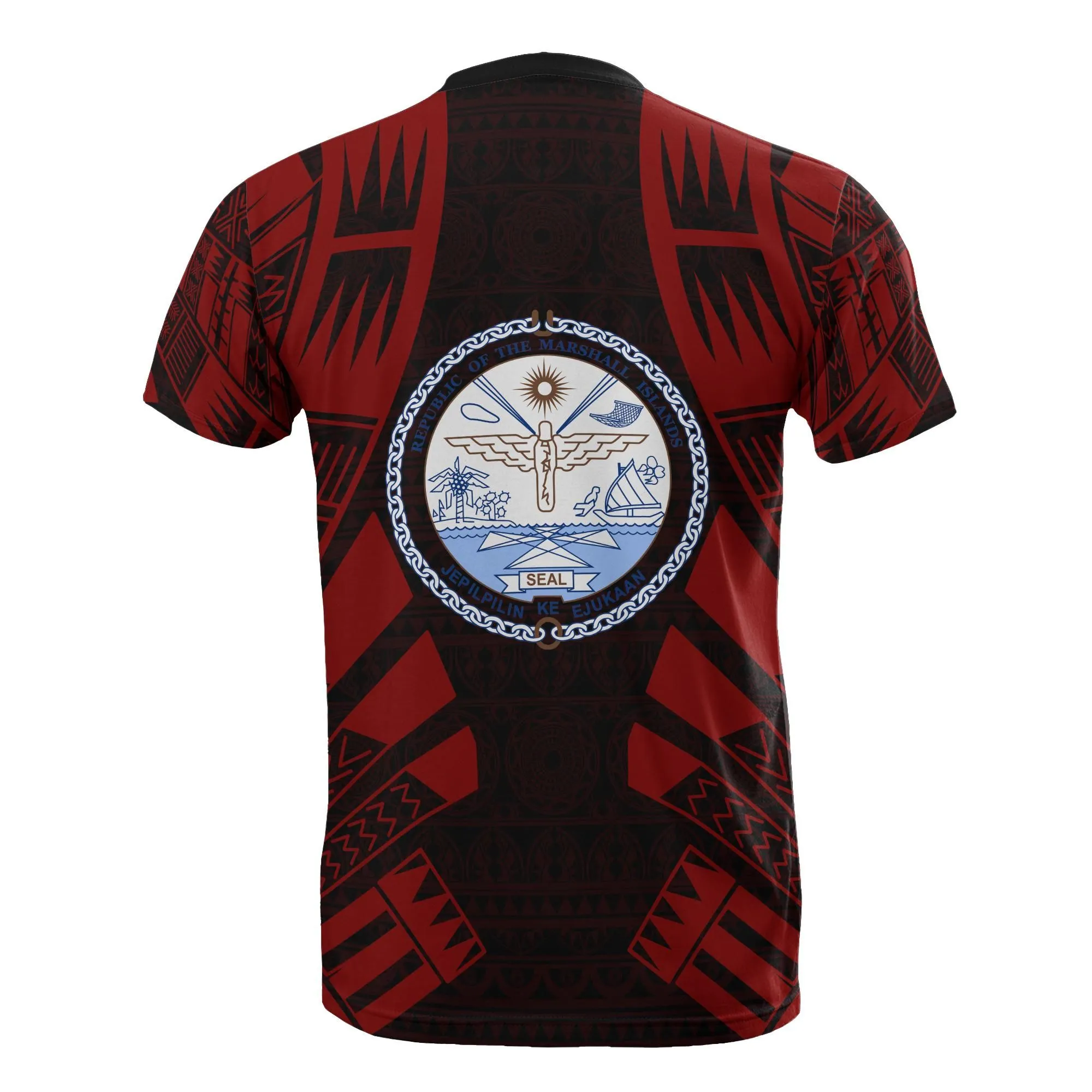 Marshall Islands T shirt - Marshall Islands Seal Polynesian Tattoo Red Style
