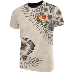 Tonga T shirt - Tonga Coat Of Arms Beige Hibiscus