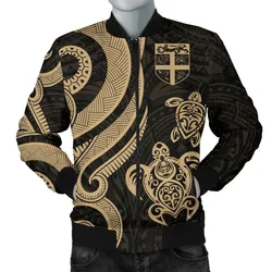 Fiji Polynesian Men Bomber Jacket - Gold Tentacle Turtle