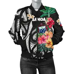 FamilyGater Jacket - Bomber Jacket Samoa Coat Of Arms Polynesian With Hibiscus TH5