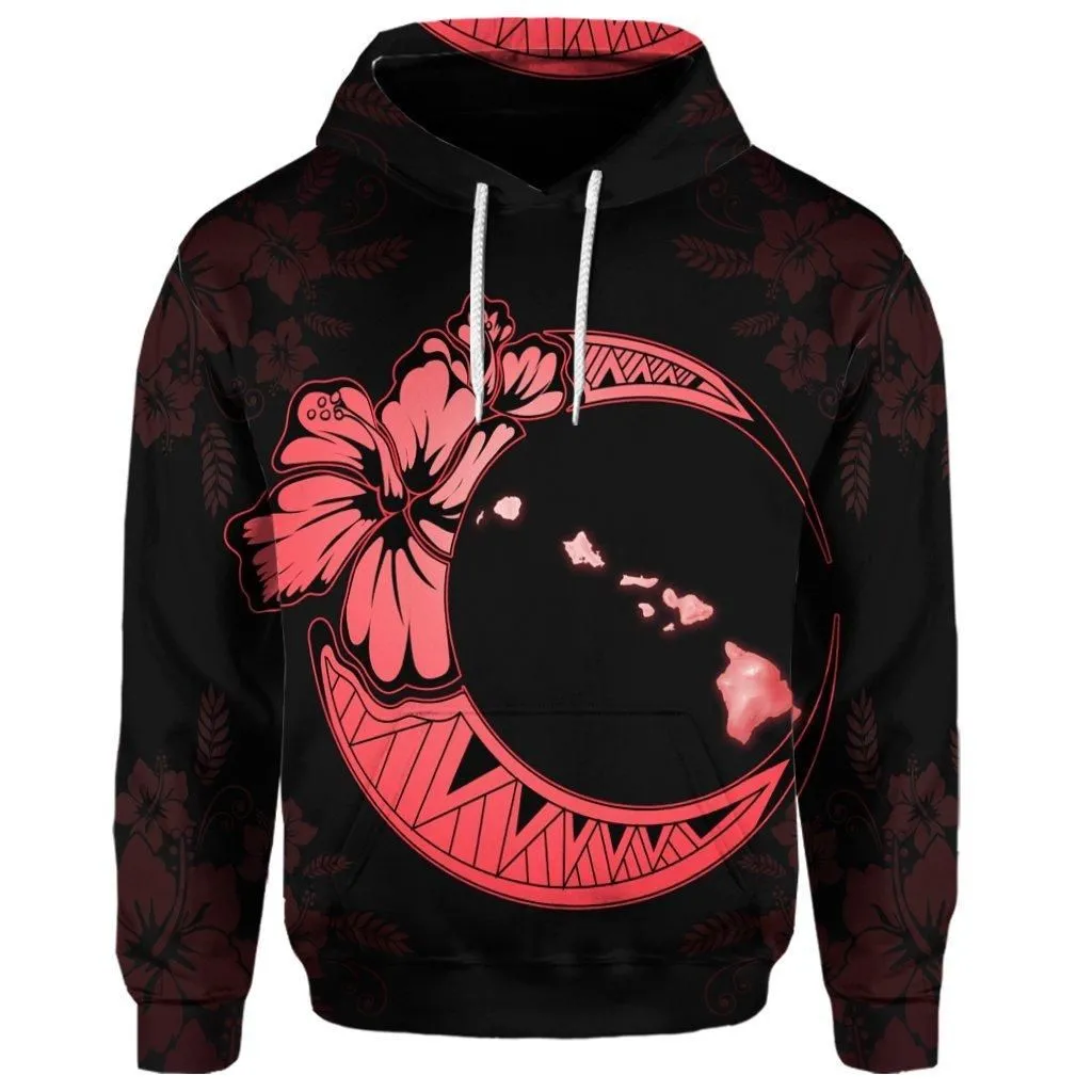 (Personalised) Hawaiian Map Hibiscus Turtle Polynesian Moon Hoodie Red - AH